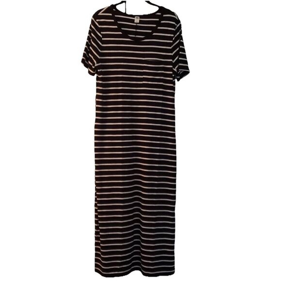 Old Navy Black and White Stripe Long T Shirt Dress Sz M - Picture 3 of 6